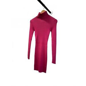 NEW ACTIVE BASIC women's long sleeve turtle neck sweater mini dress in magenta